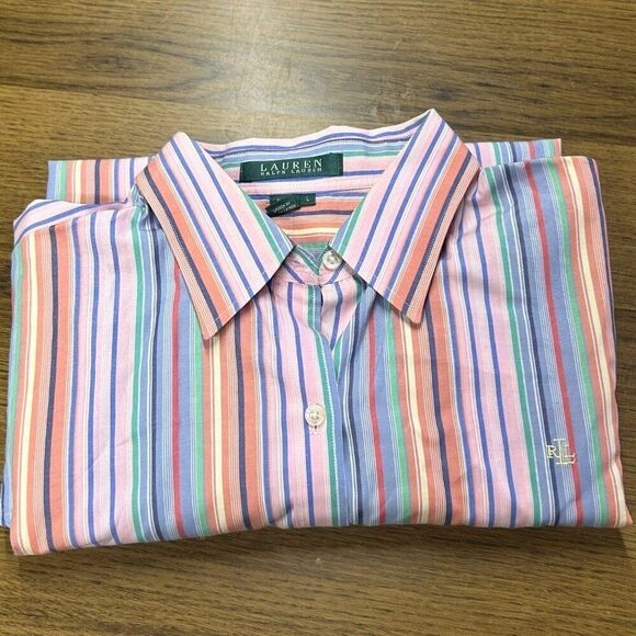 Lauren Ralph Lauren Striped Shirt‎ L Multi-Color Long Sleeve Button-Up Workwear - Picture 1 of 7